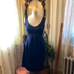 Party dress, navy blue with piping.  100% silk women’s size 5, never worn